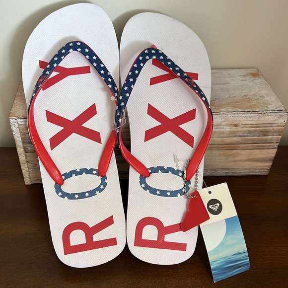 ROXY 🏄 NWT 🇺🇸Red White & Blue🇺🇸 Flip Flops Size 9 - Picture 4 of 9